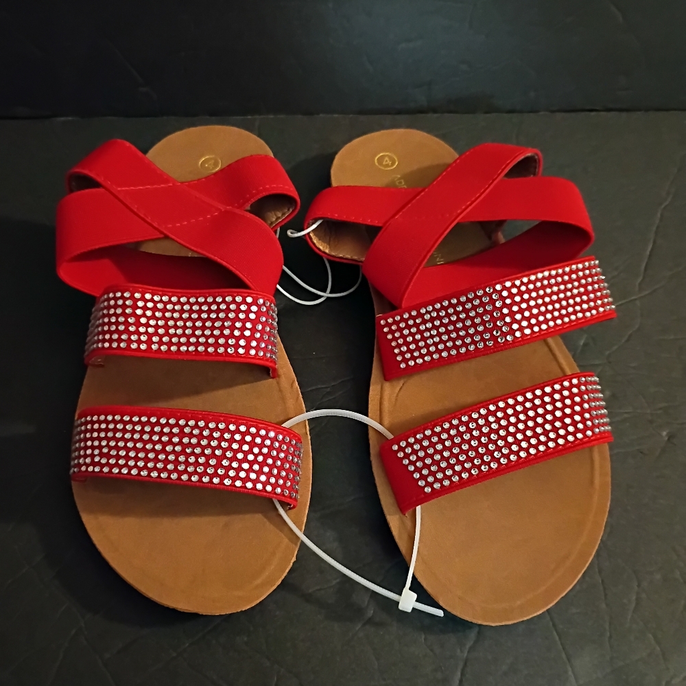 Adrienne Red Cross-Strap Sandals